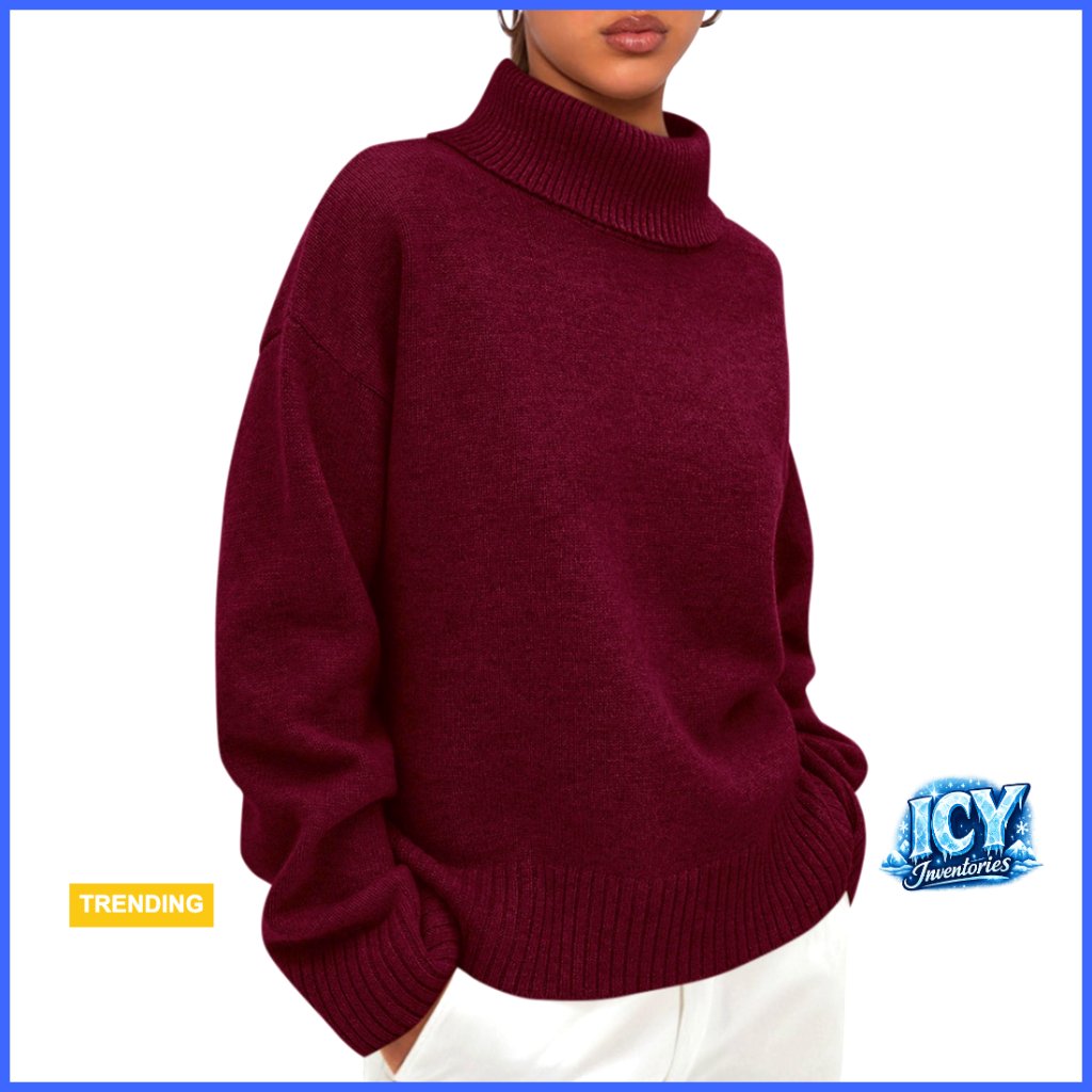 Chunky Knit Turtleneck Pullover Sweater Loose Fit Casual Top